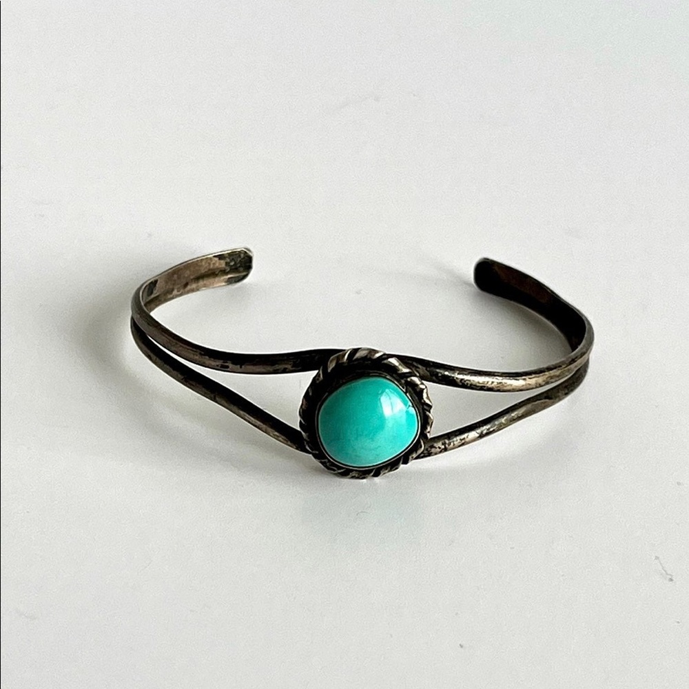 Vintage Turquoise Cuff Sterling Silver Bracelet Bangle